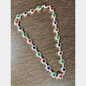18K Yellow Gold Diamond, Ruby, Emerald, and Sapphi