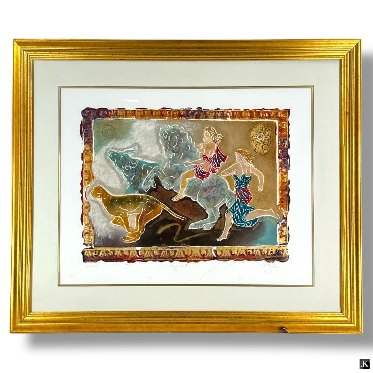 Roy Tonkin Color Lithograph "Olympiad": Roy Tonkin Color Lithograph "Olympiad". Pencil signed, titled and numbered 145/275.Framed, matted and under glass screen. Measures 21" x 27" (sight), frame measures 31-1/2" x 37-1/2". LA/B13/RR