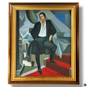 Contemporary Deco Style Oil/Canvas "Seated Lady"
