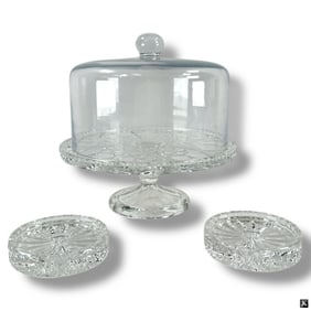 Cut Glass Style Cake Stand & Pair Candleholders