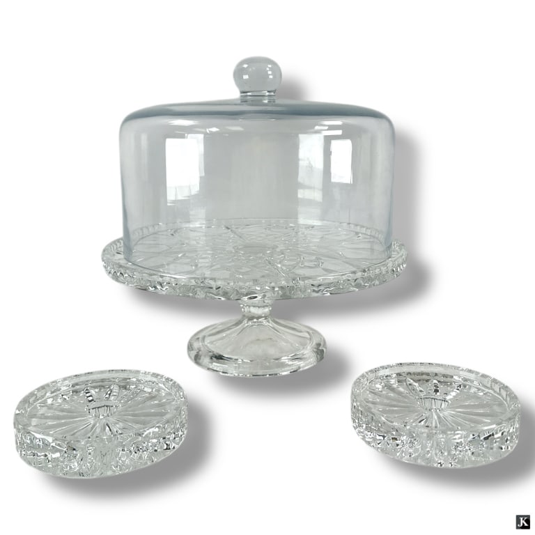 Cut Glass Style Cake Stand & Pair Candleholders (1 of 3)