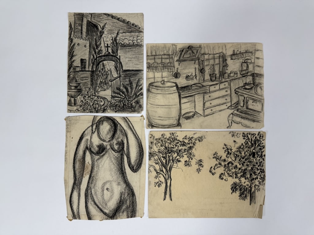 Lot Rolph Scarlett (1889-1984) Pastel/Paper: Lot of 4 Rolph Scarlett, Canada (1889-1984) psatel on paper works, depicting still lifes and a nude. All unsigned and unframed. Wear along the edges of the works, otherwise all in good condition. Larg