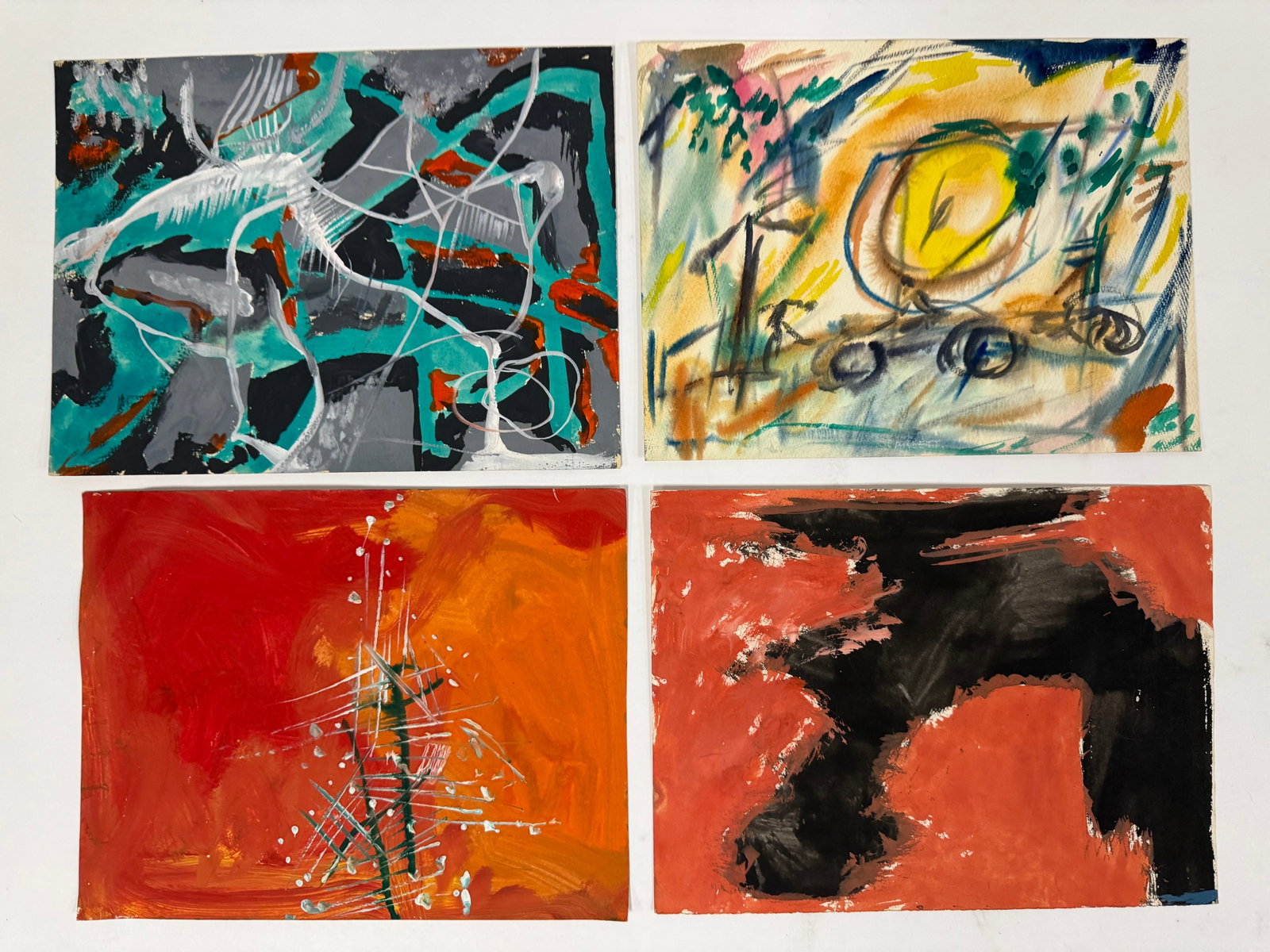 Lot Rolph Scarlett (1889-1984) Mixed Media/Paper: Lot of 4 Rolph Scarlett, Canada (1889-1984) abstract mixed media on paper works. One signed lower middle, rest unsigned and all unframed. Wear along edges of works, otherwise in good condition. Larges