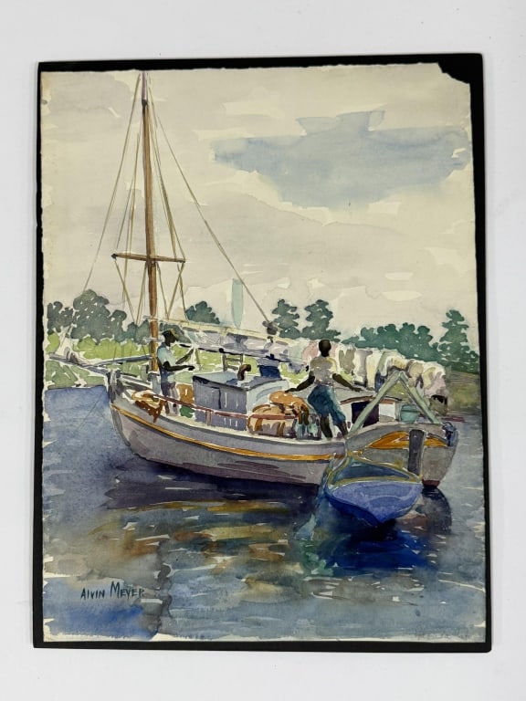 Lot Alvin Meyer (1892-1976) Watercolor/Paper: Lot of 3 Alvin Meyer, United States (1892-1976) watercolor on paper paintings. 1 signed lower left and 2 signed lower right. All unframed with a board backing. Minor wear along the edges of the works,