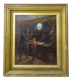 Large Antique Oil on Canvas "Stowaway"