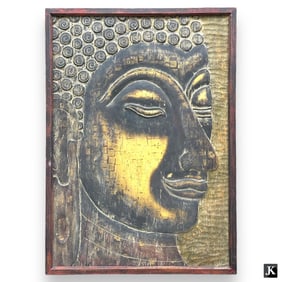 Vintage Large High Relief Wooden Buddha Wall Art