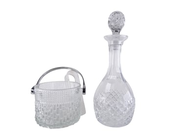 Lot Vintage Textured Glass Decanter Ice Bucket
