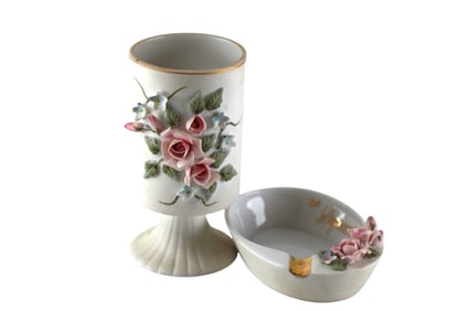 Lefton China Smokers Set Cigarette Holder Ashtray