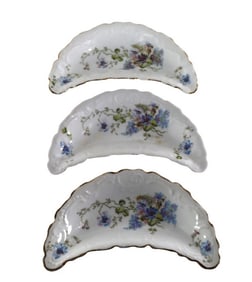 Set Vintage Ornate Porcelain Floral Bone Dishes