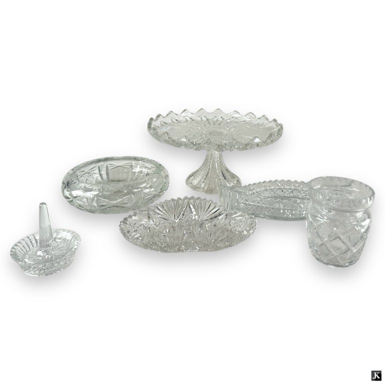 6 Piece Cut Glass Style Table Top Lot (1 of 3)