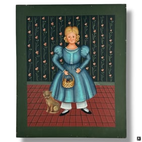 Antique Lady with paint brushes and cat