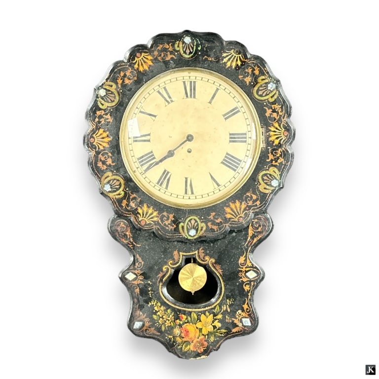 Antique Wooden Painted MOP Inlay Wall Clock (1 of 4)