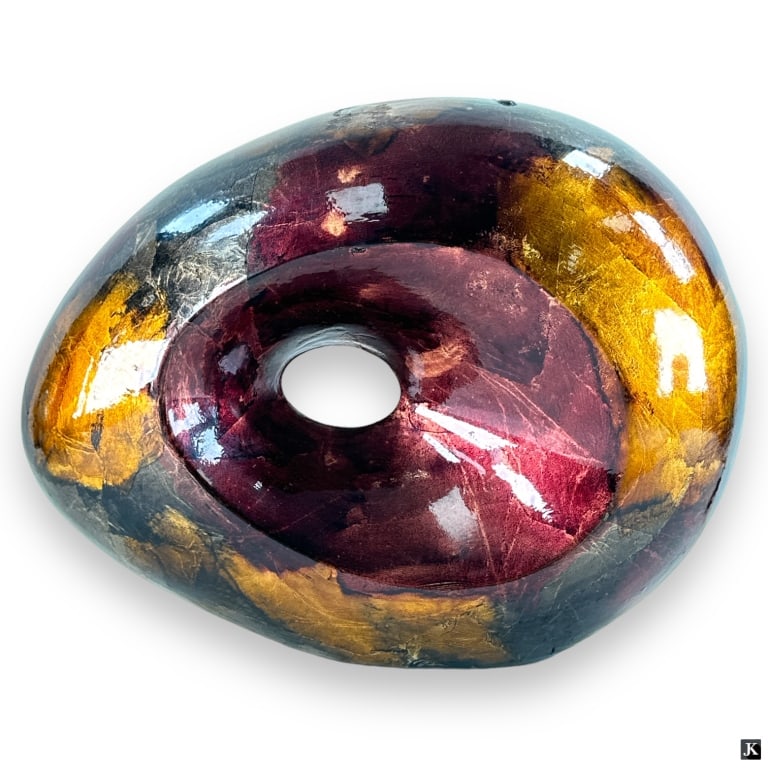 Vintage Ovoid Foil Glazed Ceramic Sculpture: Vintage Ovoid Shaped Foil Glazed Ceramic Sculpture. Unsigned. Measures approx. 11" H x 14" L x 5" D. LA/B13/SH:5A