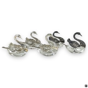 7pc Vintage Silver Plate Moveable Wing Salt Cellar