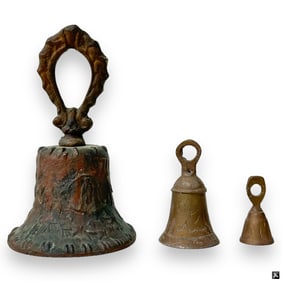 3 Vintage Graduating Metal Bells One Marked Mexico