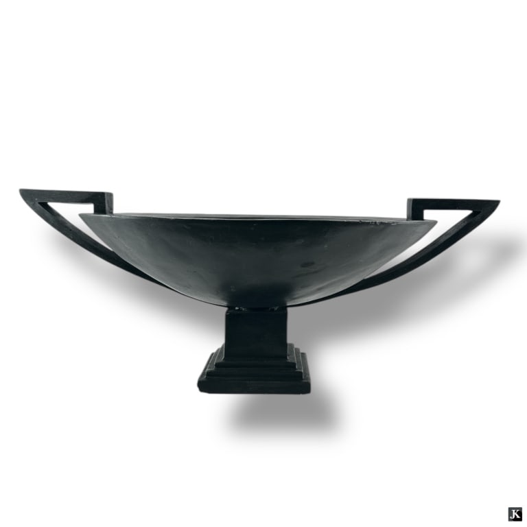 Z Gallerie Handled Centerpiece Bowl: Large Z Gallerie Resin Black Matte Handled Centerpiece Bowl. Unmarked. Good condition with light wear from age and use. Measures 10" H x 24-3/4" L x 16" D. LA/B13/SH:6B