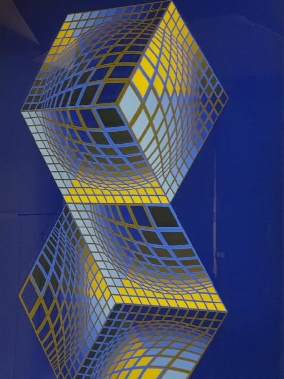 Victor Vasarely Serigraph "Teries 1977": Victor Vasarely Serigraph "Teries 1977". Unsigned. Well framed and presented under glass screen. Good condition. Measures 29-1/2" x 22", frame measures 39-1/2" x 31". Victor Vasarely Serigraph "Teries