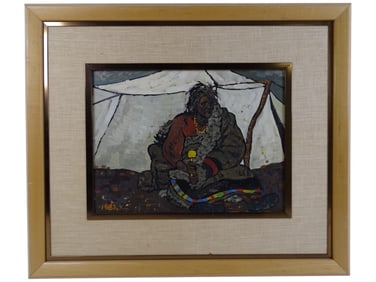 Vintage Ethnographic Oil/Board "Shaman" Signed YC