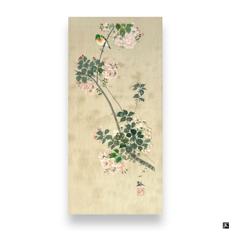 Vintage Chinese Signed Oil On Silk Of Bird Framed (1 of 5)