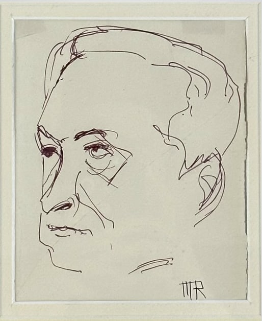 Man Ray (1890-1976) Ink on Paper: Man Ray (1890-1976) Ink on Paper. "Self Portrait" Automatic drawing, signed lower right. Approx: 14 1/4" x 14 1/4" total, 6 1/4" x 6 1/4" sight. JD/B13/SH:7B