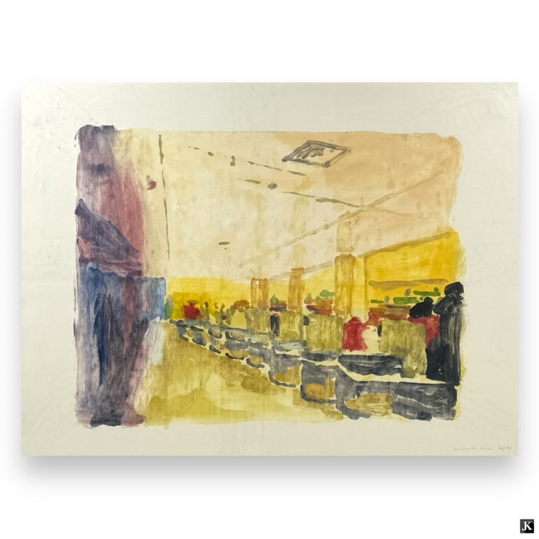 Martin McGinn Lithograph "Market Interior": Martin McGinn, England (Born 1955) Color Lithograph "Supermarket Interior". Signed and dated 2001 lower right. Framed under acrylic screen. Good condition. Full sheet measures 23-1/2" x 31-1/2", frame