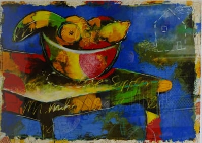 Contemporary Color Print "Fruit Bowl on Table"
