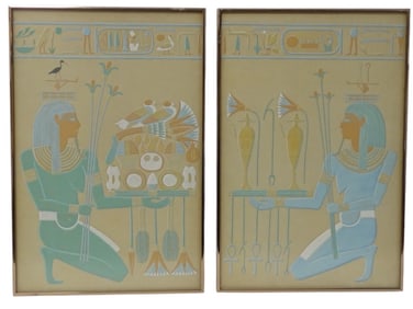 Pair Framed Egyptian Hieroglyph Prints