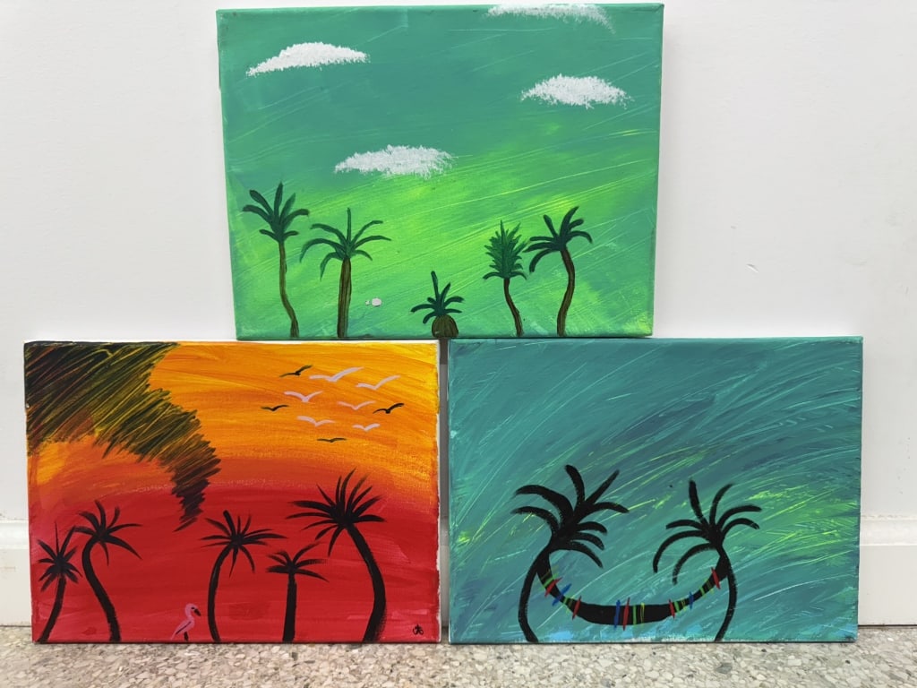 Lot Artist Unknown Acrylic/Canvas "Palm Trees" (1 of 4)