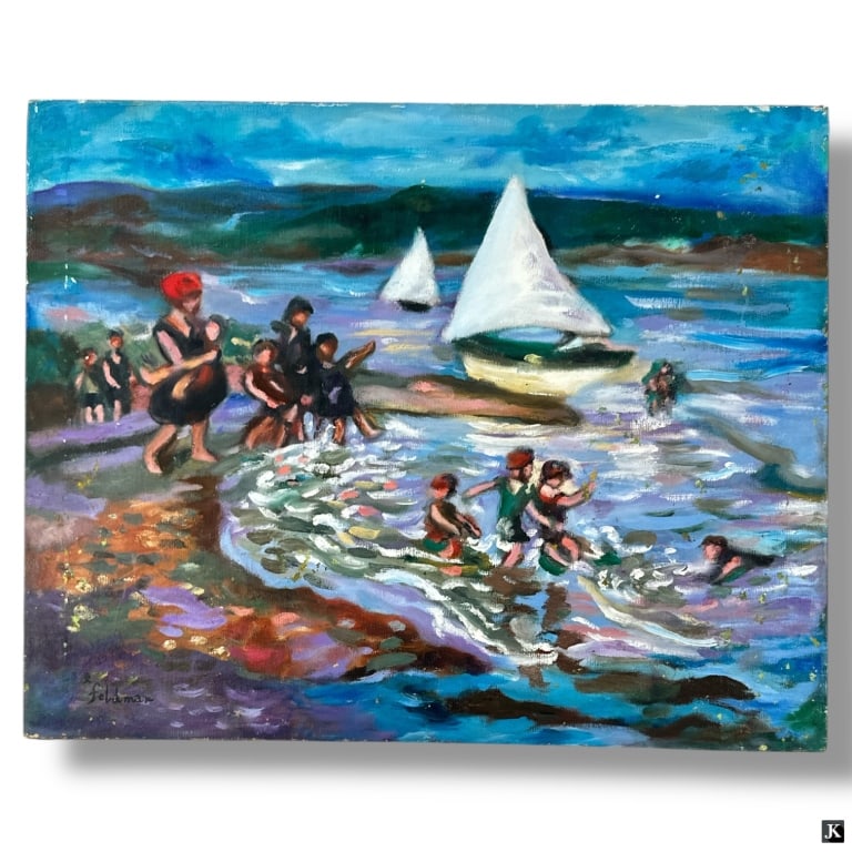 Style of Potthast Oil on Canvas "Beach Bathers" (1 of 5)