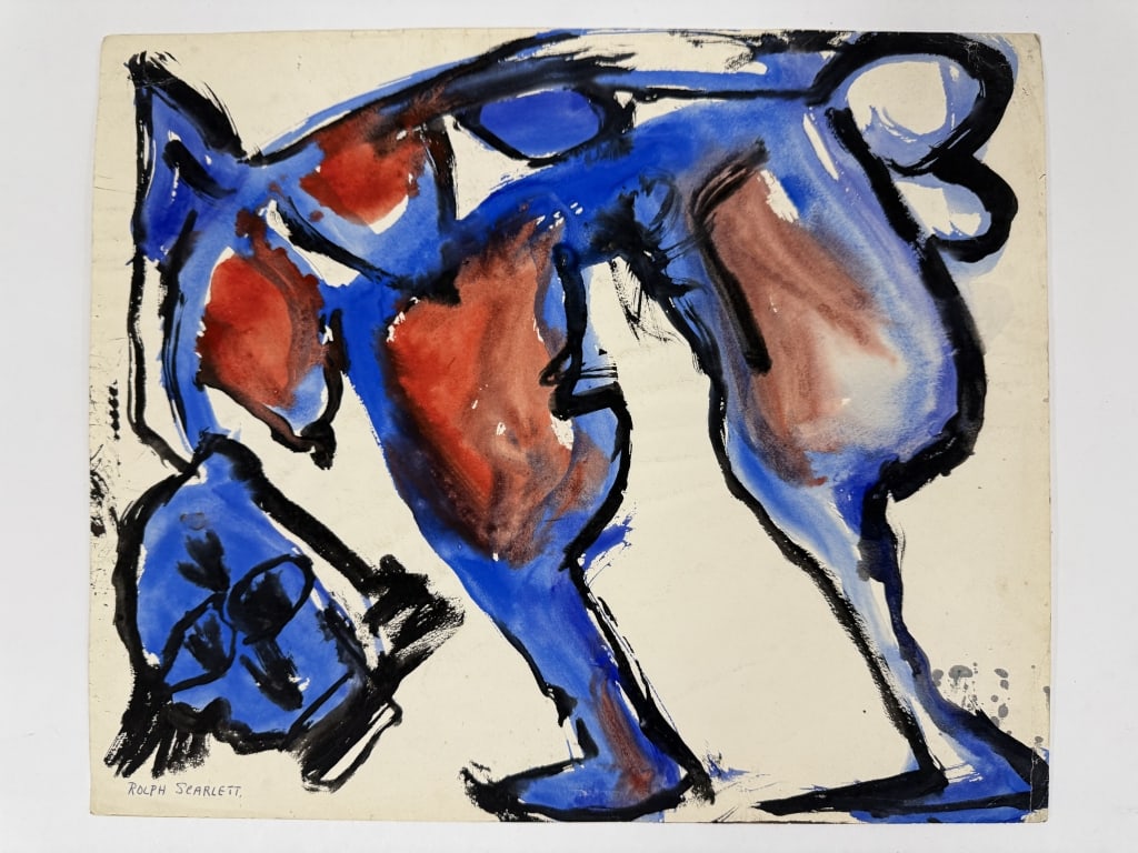 Rolph Scarlett (1889-1984) Mixed Media/Paper: Rolph Scarlett, Canadian (1889-1984) mixed media on paper. Signed lower left. Minor wear along the edges of the work, otherwise in good condition. Measures 13 3/4" x 16 1/2" 1B