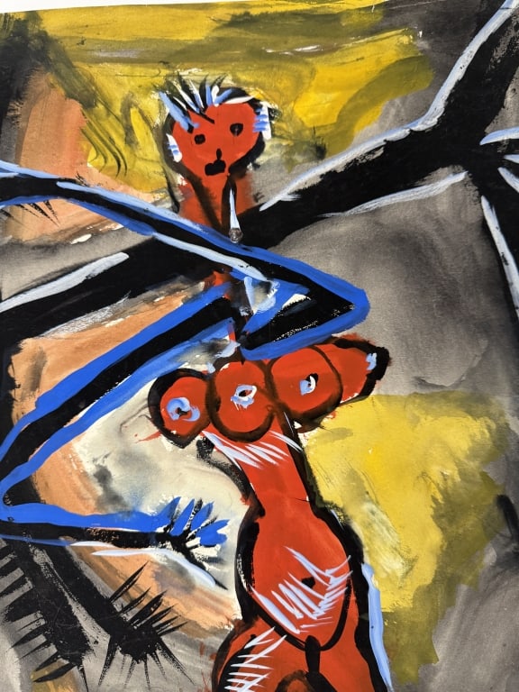 Rolph Scarlett (1889-1984) Mixed Media/Paper: Rolph Scarlett, Canada (1889-1984) mixed media on paper "Abstract Nude". Unsigned. Wear along the edges of the work, otherwise in good condition. Measures 19 1/2" x 15" 1B