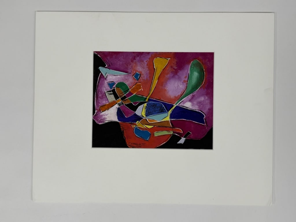 Rolph Scarlett (1889-1984) Gouache/Paper: Rolph Scarlett, Canada (1889-1984) gouache on paper 'Untitled' abstract work. Signed and dated '1946' lower center. Matted. Minor creasing on corners of matting, otherwise in very good condition. Mat