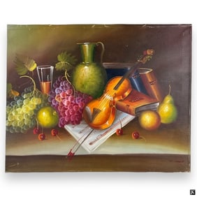 Vintage O/C "Still Life w/ Violin" Signed R. Mark