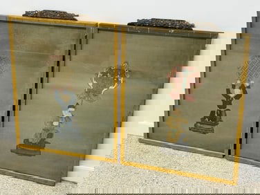 Pair Vintage Chinese Watercolor on Silk