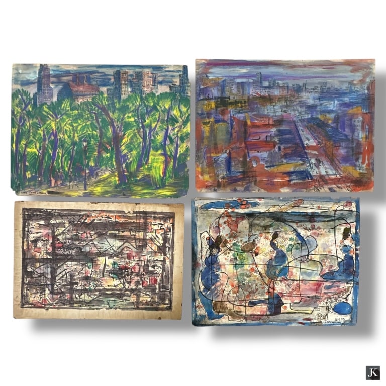 Vincent Drennan 4 Watercolors on Paper, 1940's-50s: Vincent Drennan, American (Born 1902) 4 watercolors on paper. Signed. Unframed. Toning, edge tears, condition consistent with age and storage. Measures approx. 18" x 22". LA/B13/SH:16A