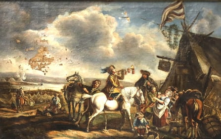 Antique Continental School "Military Camp"