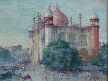Antique Oil on Canvas "Taj Mahal, Agra 1906"
