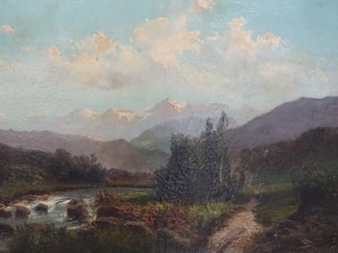 19C American Oil/Canvas "Mountain Landscape"