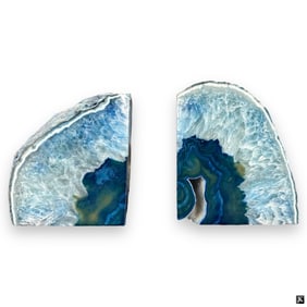 Pair Of Blue Azure Druzy Geode Bookends