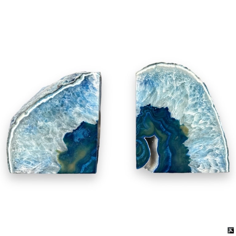 Pair Of Blue Azure Druzy Geode Bookends (1 of 4)