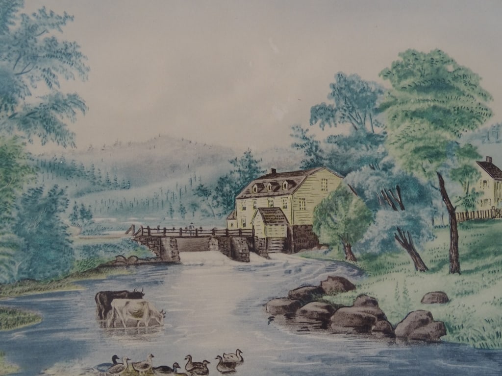 Currier and Ives Color Print "The Mill-Stream" (1 of 6)