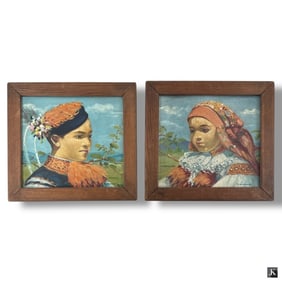 M. Brezovsky 2 Oil on Cardboard "Portraits"