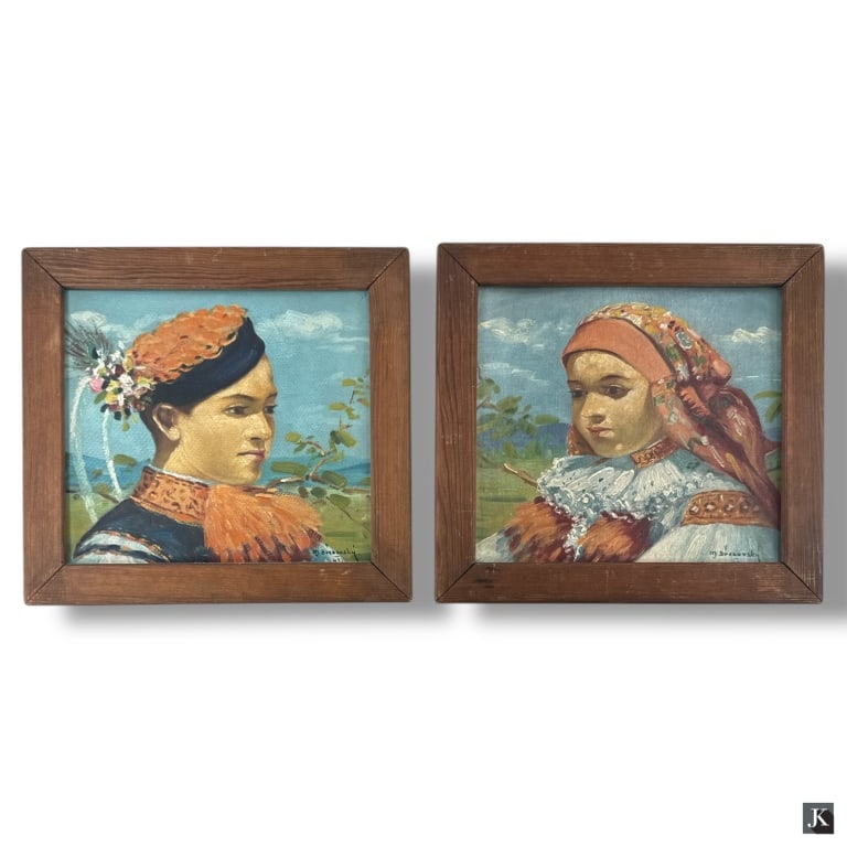 M. Brezovsky 2 Oil on Cardboard "Portraits": M. Brezovsky, Czech (20th C) 2 Oil on Cardboard "Portraits". Signed lower right. Good vintage condition. Measures 11" x 11-1/2" overall including frame. LA/B13/SH:8A
