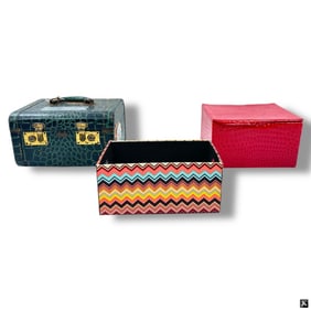 Vintage Alligator Style Traveling Case & 2 Boxes