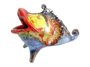 Large Glazed Ceramic Whimsical Fish Sculpture