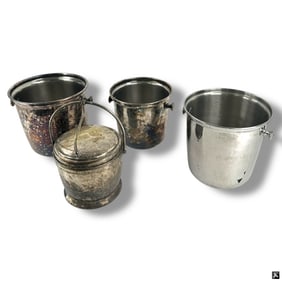 4 Antique Silver Plate Wine/Ice Buckets