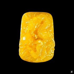 Chinese Carved Dragon Yellow Amber Plaque Pendant