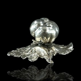 Vintage Silverplate Pumpkin On Leaf Signed CW