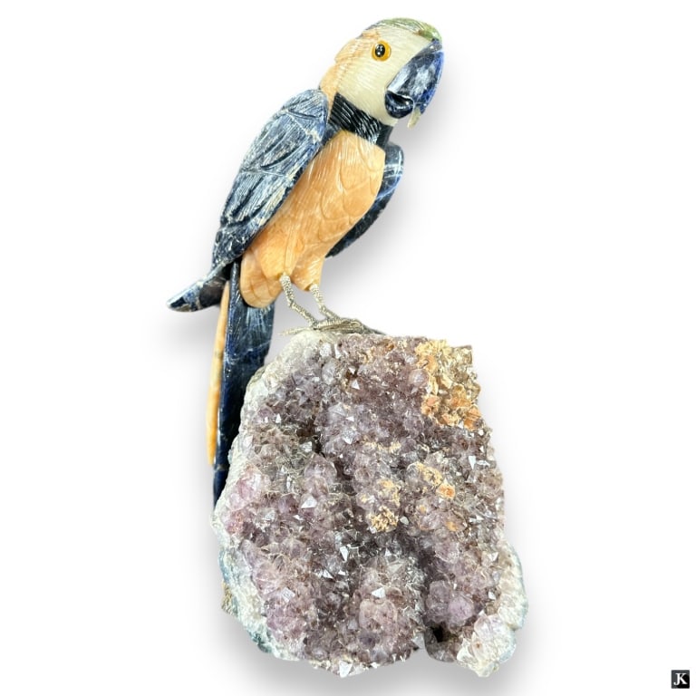 Vintage Brazilian Multi-Stone Parrot On Amethyst (1 of 5)