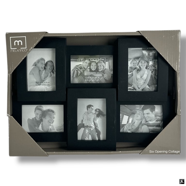 Group of 4 Decorative Picture Frames: Group of 4 Decorative Picture Frames. Includes: 2 curved stainless steel, 1 4 x 6 and a 6 opening collage. Light wear from storage or in good overall condition. KEYWORDS: Decorative Picture Frames, St